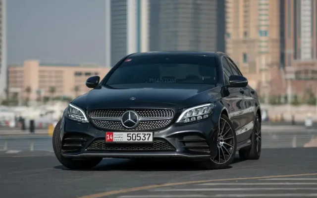 Standard rental car at DXB — Mercedes C200 2020 or similar sedan